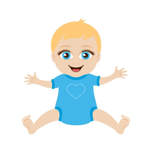 Милий Маленький Білий Хлопчик Синьому Одязі Вектор Усміхнений Хлопчик Значок — стоковий вектор