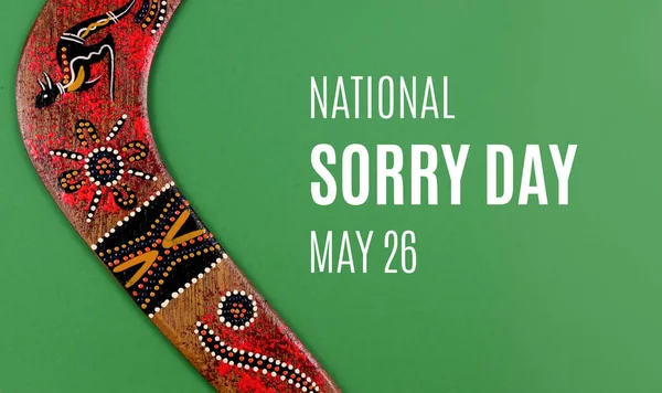 National Sorry Day Деталі Boomerang Зеленому Фоновому Зображенні Процитовано May — стокове фото