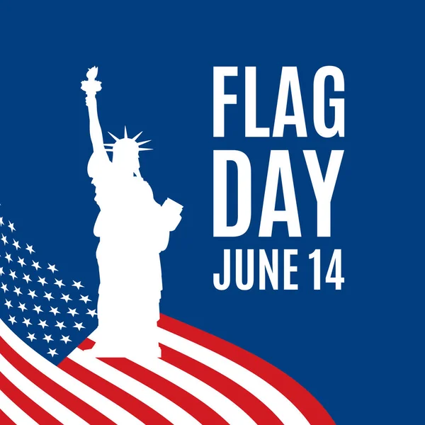 Día Bandera Junio Cartel Con Ondeando Forma Bandera Americana Estatua — Vector de stock