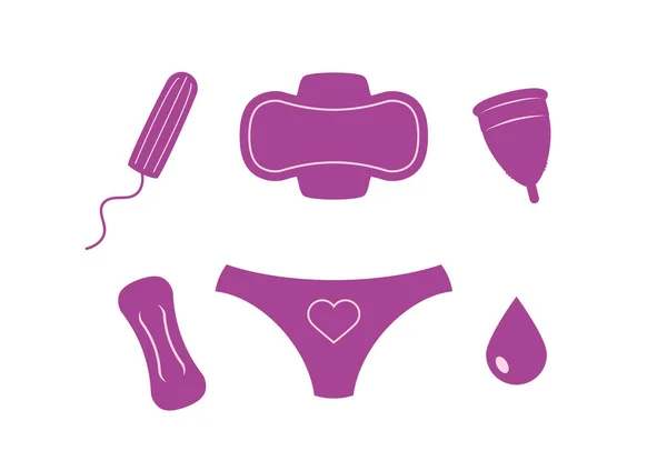 Women Menstrual Products Icon Set Vector Sanitary Pad Tampon Cup — Stock Vector
