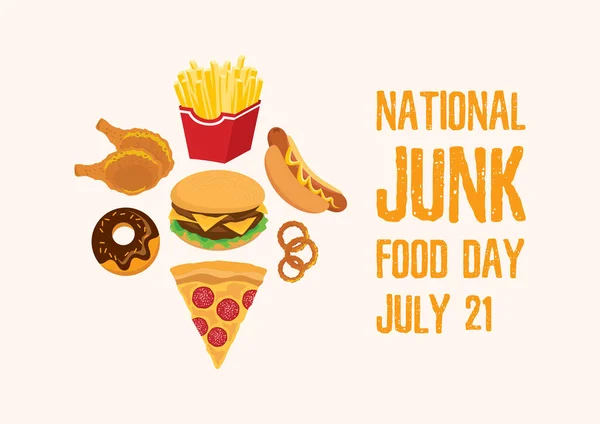 Національний День Нездорової Їжі Неповноцінний Харчовий Іконний Вектор Групу Смажених — стоковий вектор
