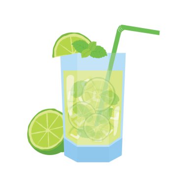 Limonlu ve naneli mojito kokteyli. Limonata ve limon suyu. Beyaz arka planda izole edilmiş limon ve naneli mojito içeceği.