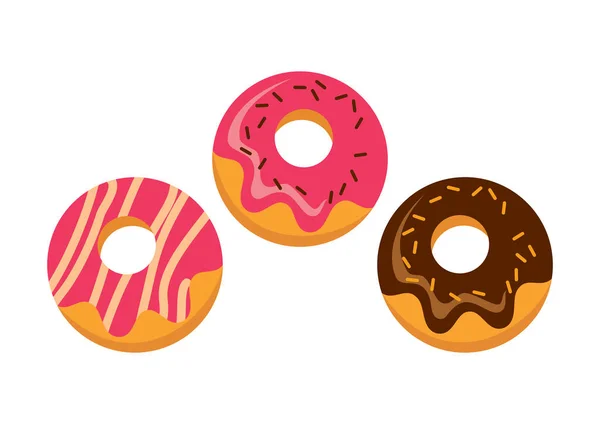 Donut Mit Schokolade Und Rosa Glasur Symbol Vektor Verschiedene Arten — Stockvektor
