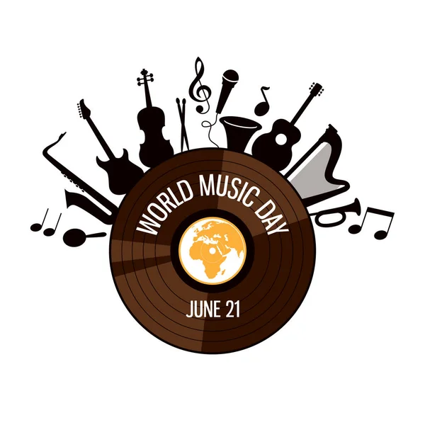 Cartel Del Día Mundial Música Con Vector Instrumentos Musicales Grabación — Archivo Imágenes Vectoriales