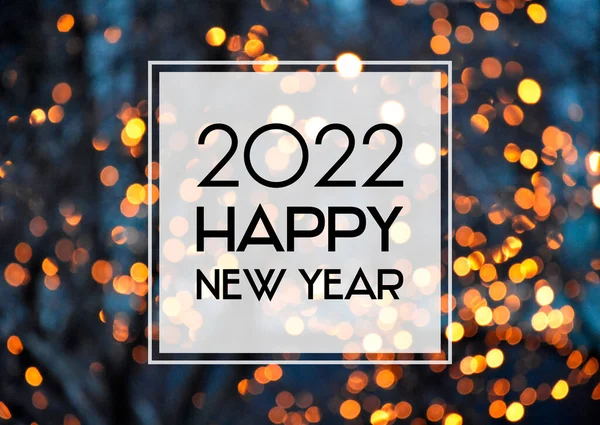 2022 Happy New Year Christmas Golden Bokeh Lights Background Frame — Fotografie, imagine de stoc