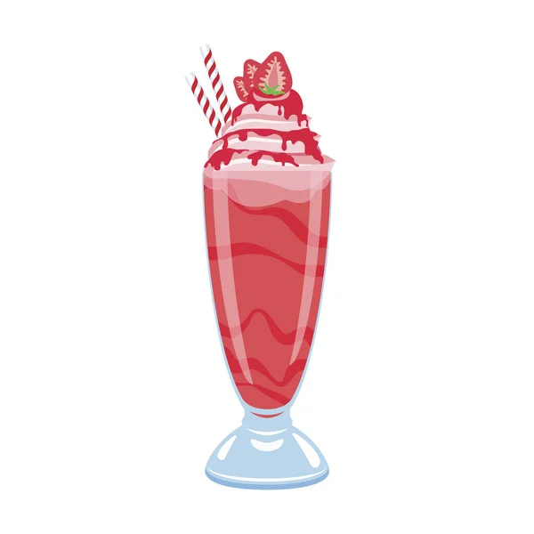 Полуничний Молочний Коктейль Збитими Вершками Рожевим Вектором Глазурування Склянка Полуничної — стоковий вектор