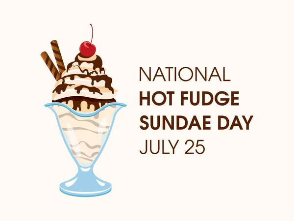 Narodowy Wektor Hot Fudge Sundae Day Lody Waniliowe Bitą Śmietaną — Wektor stockowy