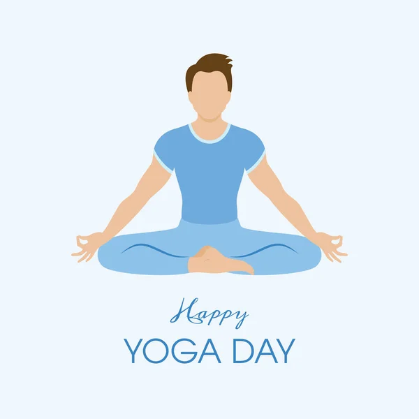 Happy Yoga Day Affiche Avec Homme Position Yoga Vecteur Méditer — Image vectorielle