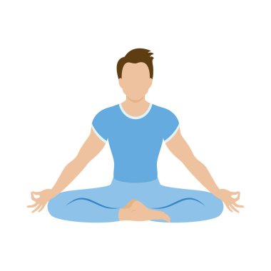 Yoga pozisyonu ikon vektörü. Meditasyon erkek vektörü. Oturan yoga nilüferinde genç bir adam beyaz arka planda izole edilmiş bir ikon poz veriyor.