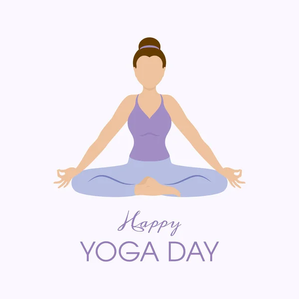 Happy Yoga Day Affiche Avec Femme Position Yoga Vecteur Méditer — Image vectorielle