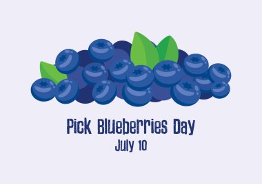 Yabanmersini Günü vektörünü seç. Olgun yaban mersini yığını. Yabanmersini toplama günü, 10 Temmuz. Önemli bir gün.