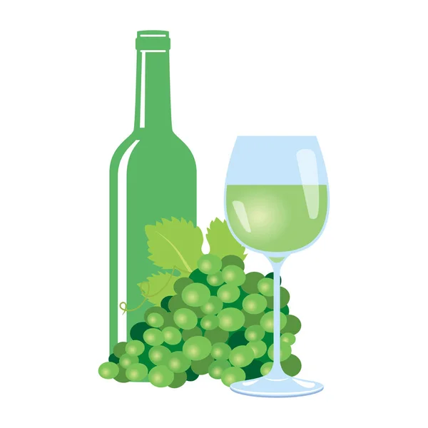 Glass White Wine Grapes Vector Green Grape Glass Bottle Wine — Archivo Imágenes Vectoriales