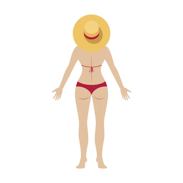 Joven Mujer Delgada Bikini Rojo Pie Con Vector Espalda Hermosa — Vector de stock