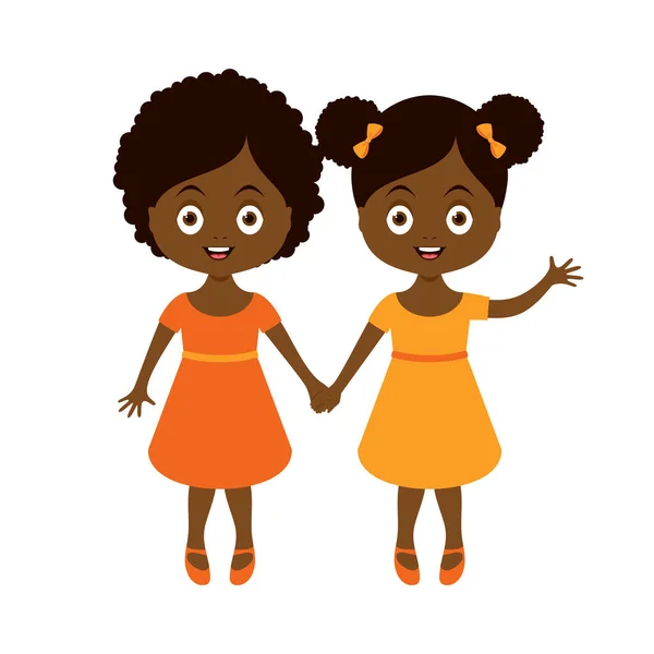 Deux Mignonnes Petites Filles Afro Américaines Tenant Main Icône Vecteur — Image vectorielle