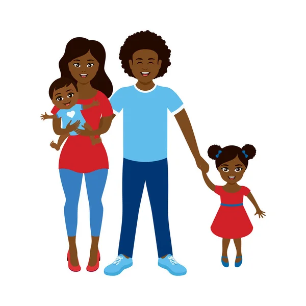 子供のアイコンベクトルを持つ幸せなアフリカ系アメリカ人の両親 美しい黒の家族のアイコン アフリカ系アメリカ人のカップルは 彼らの小さな女の子と男の子のベクトルと恋に 陽気なお父さん お母さん 子供のアイコン — ストックベクタ