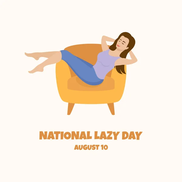 National Lazy Day Vektor Mladá Žena Odpočívá Vektoru Ikony Křesla — Stockový vektor