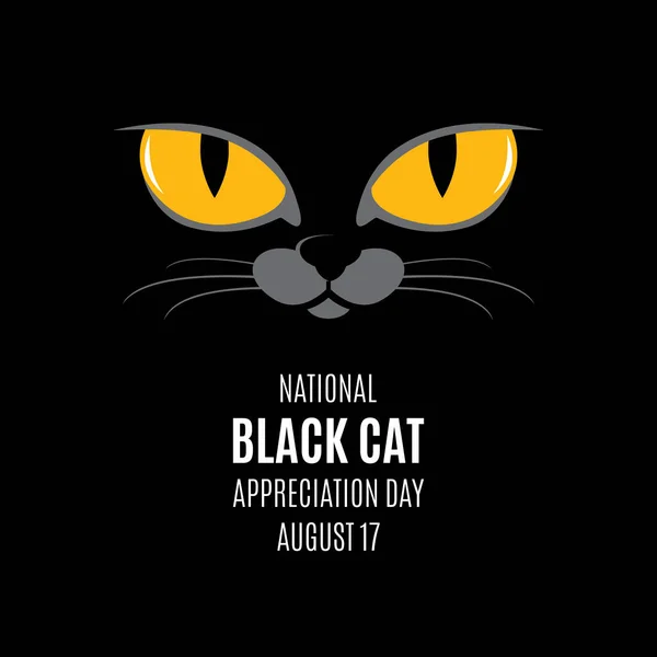 National Black Cat Appreciation Day Vektor Žluté Kočičí Oči Černém — Stockový vektor