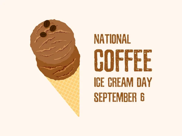 National Coffee Ice Cream Day Vector Ice Cream Cone Icon — Stock Vector
