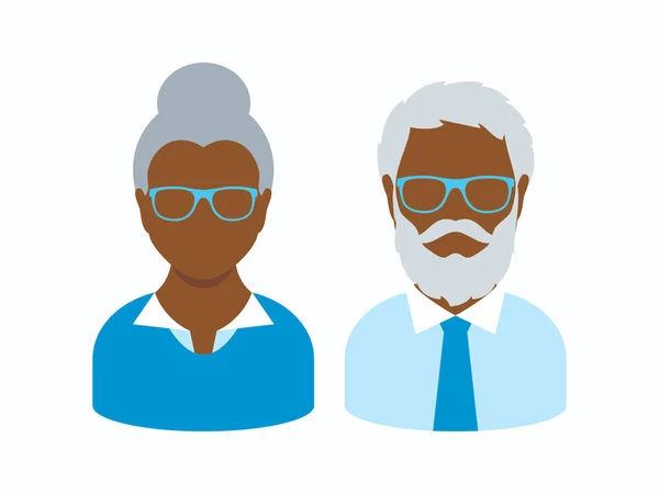 Uomo Anziano Donna Afroamericani Affrontano Icona Dell Avatar Vettore Anziano — Vettoriale Stock