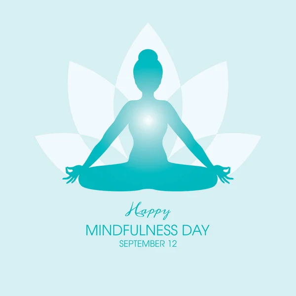 Happy Mindfulness Day Vecteur Femme Assise Yoga Lotus Pose Silhouette — Image vectorielle