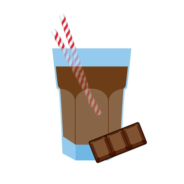 一杯带有稻草图标向量的巧克力牛奶 可可奶与巧克力棒图标分离的白色背景 一杯巧克力奶昔病媒 — 图库矢量图片