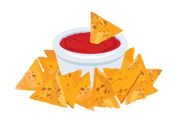 Nachos Corn Chips Red Salsa Sauce Icon Vector Mexican Corn — Stock Vector