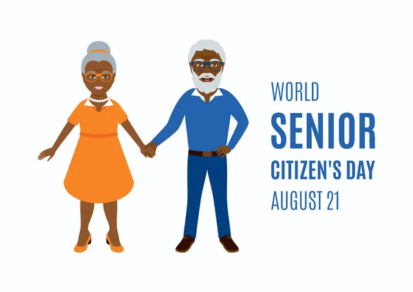 Světový Vektor Dne Seniorů Usmívající Africký Americký Starší Pár Vektor — Stockový vektor