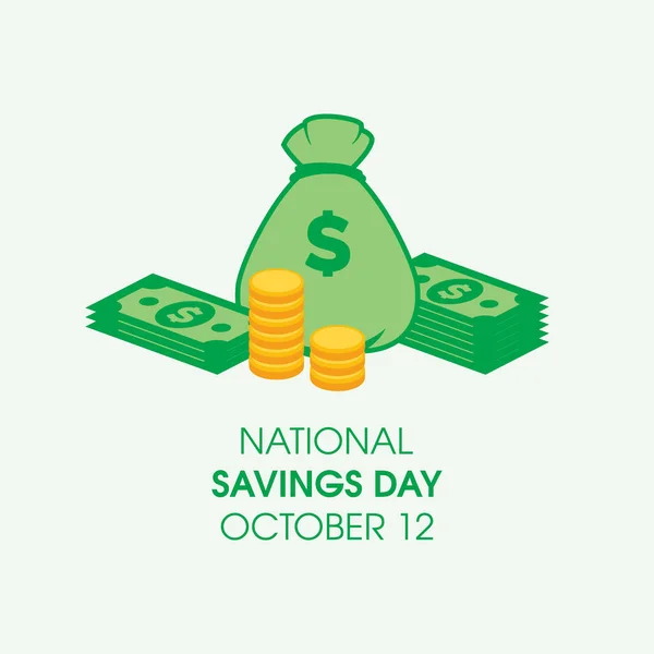 National Savings Day Vektor Bankovky Mince Vektor Ikony Peněžního Vaku — Stockový vektor