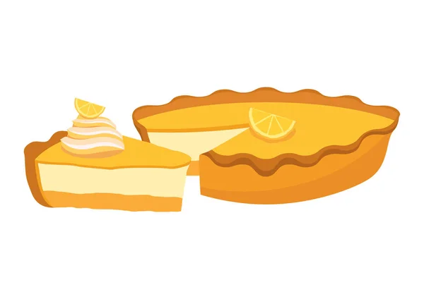 Lezzetli Limonlu Pasta Ikonu Vektörü Limon Soslu Cheesecake Beyaz Arka — Stok Vektör