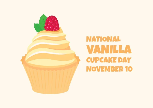 National Vanilla Cupcake Day Vector Creamy Vanilla Cupcake Raspberry Mint — Stock Vector