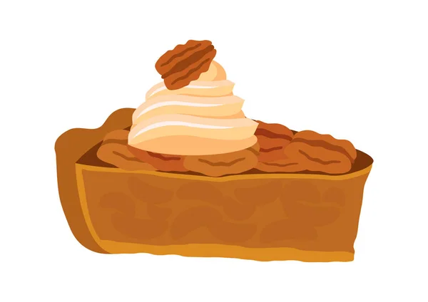 Rebanada Pastel Nuez Con Crema Batida Vector Icono Delicioso Icono — Archivo Imágenes Vectoriales