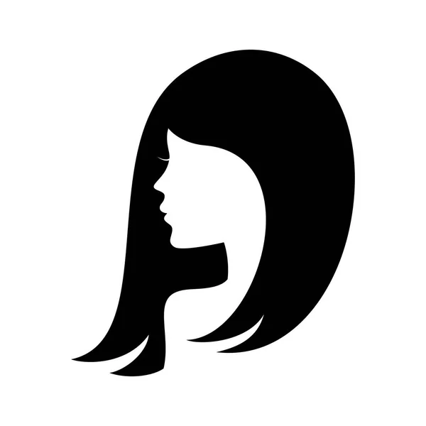 Vrouw Met Lang Haar Zwart Silhouet Eenvoudige Icoon Vector Mooie — Stockvector