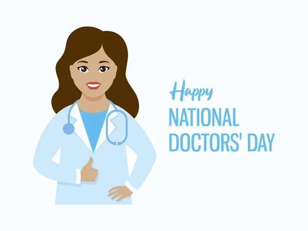 Feliz Vetor Dia Nacional Dos Médicos Feliz Sorridente Médico Fêmea —  Vetores de Stock