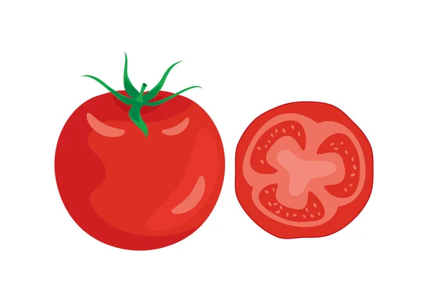 Rote Reife Tomaten Und Scheiben Icon Set Vektor Frische Rote — Stockvektor