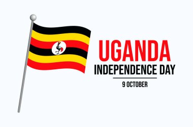 Uganda Independence Day poster vector illustration. Waving flag of uganda icon. Ugandan flag on a pole symbol. Template for background, banner, card. 9 October every year. Important day