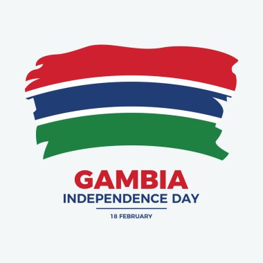 Gambiya Bağımsızlık Günü poster çizimi. Gambiya ikonunun Grunge bayrağı. Gambiya Bayrak sembolü boya fırçası. Arkaplan, afiş, kart şablonu. 18 Şubat. Önemli bir gün.