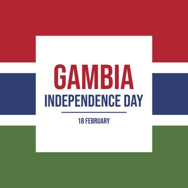 Gambiya Bağımsızlık Günü poster çizimi. Gambiya bayrak kare çerçeve vektörü. Soyut Gambiya bayrağı sembolü. Arkaplan, afiş, kart şablonu. 18 Şubat. Önemli bir gün.
