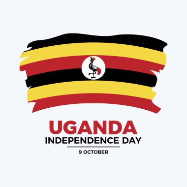 Uganda Bağımsızlık Günü poster çizimi. Uganda ikonunun Grunge bayrağı. Boya fırçası Ugandalı Bayrak sembolü. Arkaplan, afiş, kart şablonu. Her yıl 9 Ekim. Önemli bir gün.