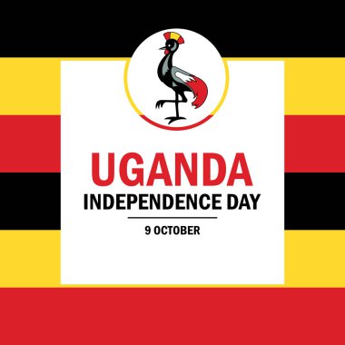 Uganda Bağımsızlık Günü poster çizimi. Uganda bayrak kare çerçeve vektörü. Soyut Ugandalı bayrak sembolü. Arkaplan, afiş, kart şablonu. Her yıl 9 Ekim. Önemli bir gün.