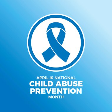 April, Ulusal Çocuk İstismarını Önleme Ayı poster illüstrasyonudur. Mavi farkındalık kurdele ikonu daire şeklinde. Arkaplan, afiş, kart şablonu. Önemli bir gün.