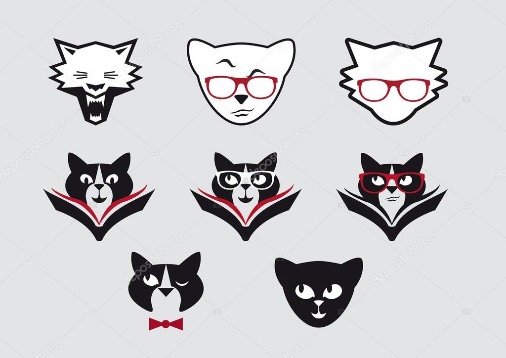 Vector icons of smiley cat faces