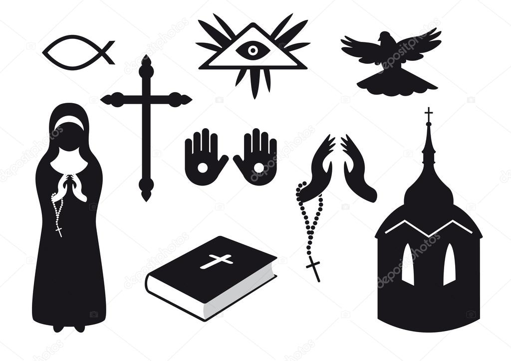 Black and white Christian religious icon set vector
