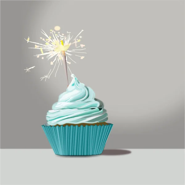 Birthday cupcake with sparkle light — Stock Photo, Image