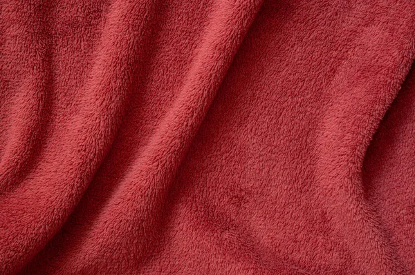 Svěží Vlnitá Červená Textura Fotka Makra Textilní Pozadí Stock Fotografie