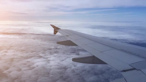 Traveling by air. View through an airplane window. — Stock Video