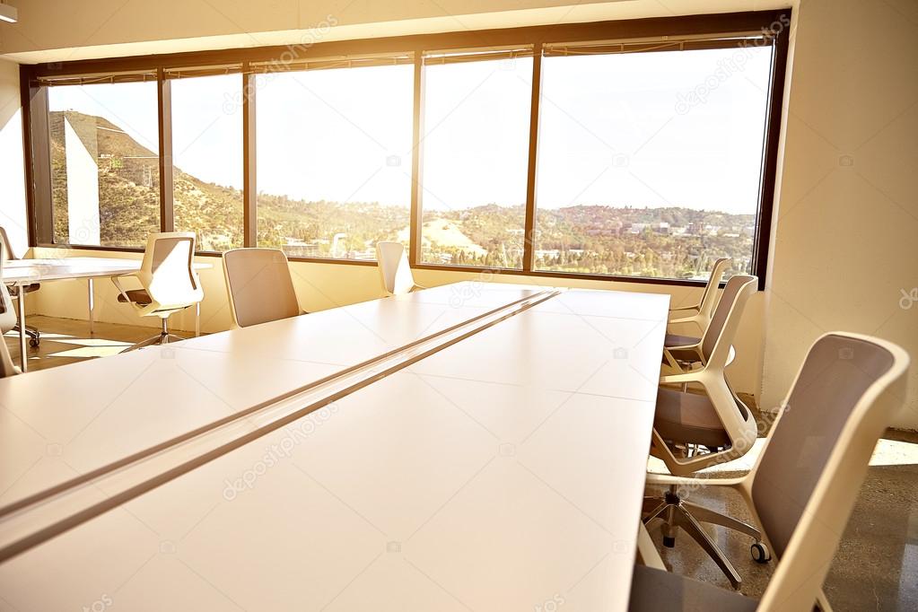 Modern office with windows and city view