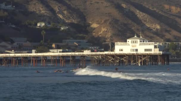 Malibu, Kalifornien, Usa - September 2016: Surfing personer rida på vågorna — Stockvideo