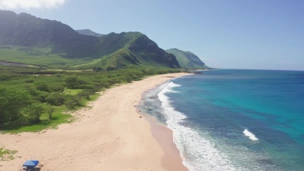 Vue aérienne d'en haut vers le bas Plan du drone. Belle plage tropicale mer avec sable blanc. Vue de dessus. Plage vide et propre en saison estivale sur l'île d'Oahu Hawaii. — Video