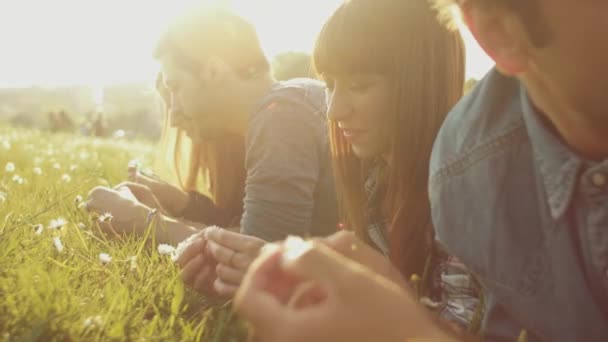 Amigos descansando y hablando al aire libre — Vídeos de Stock