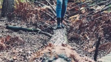 Gövde üzerinde yürüyen kız